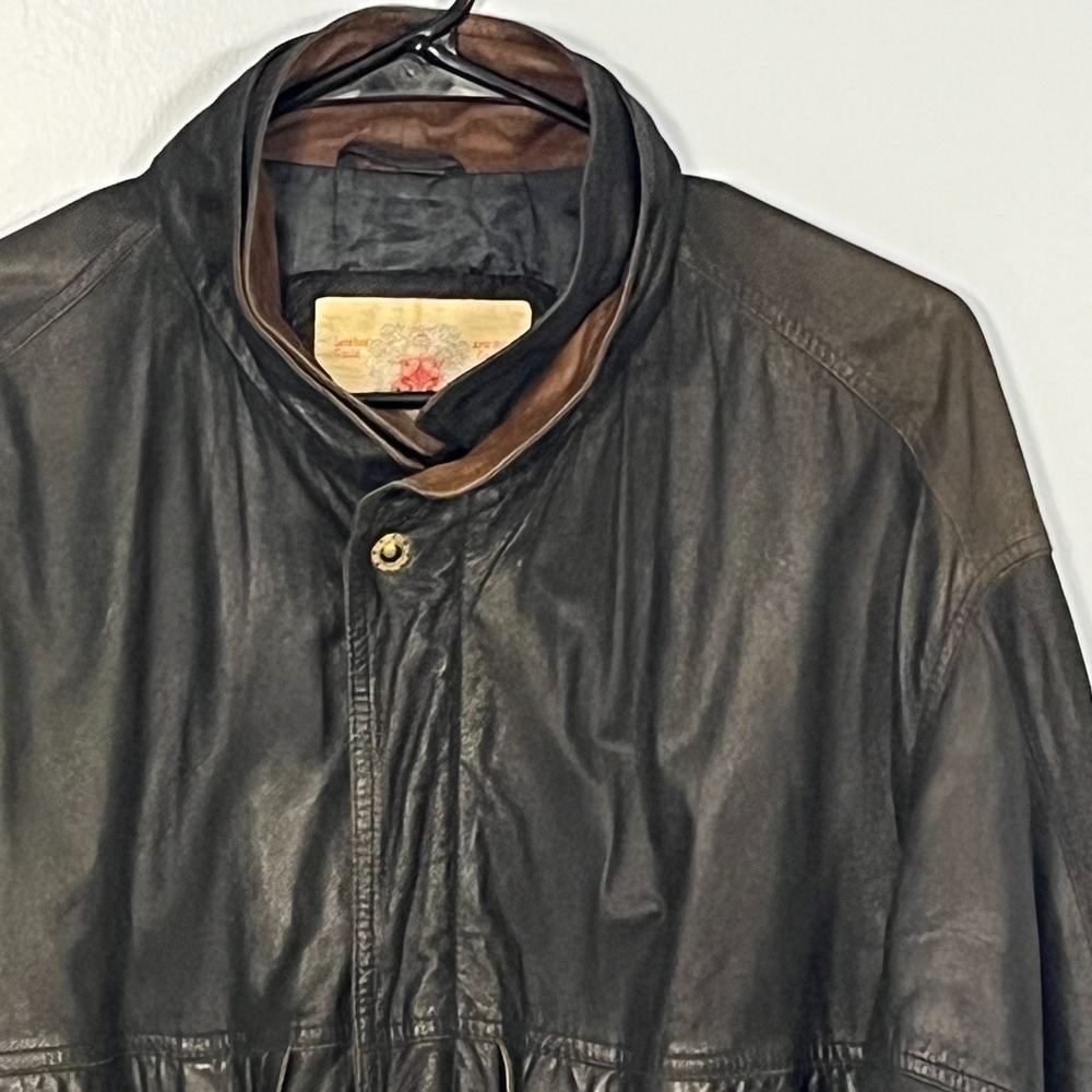 Borgo Antico Leather Bomber Jacket Mens 48 Double Collar Zip Snap Coat Italy